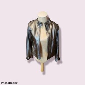 SILVER Faux Leather Jacket Girls size 7/8